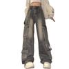 American High Street Vibe Babes Tooling Jeans Women Small High Waist Loose and Thin Wide Legs Straight Trousers Tide