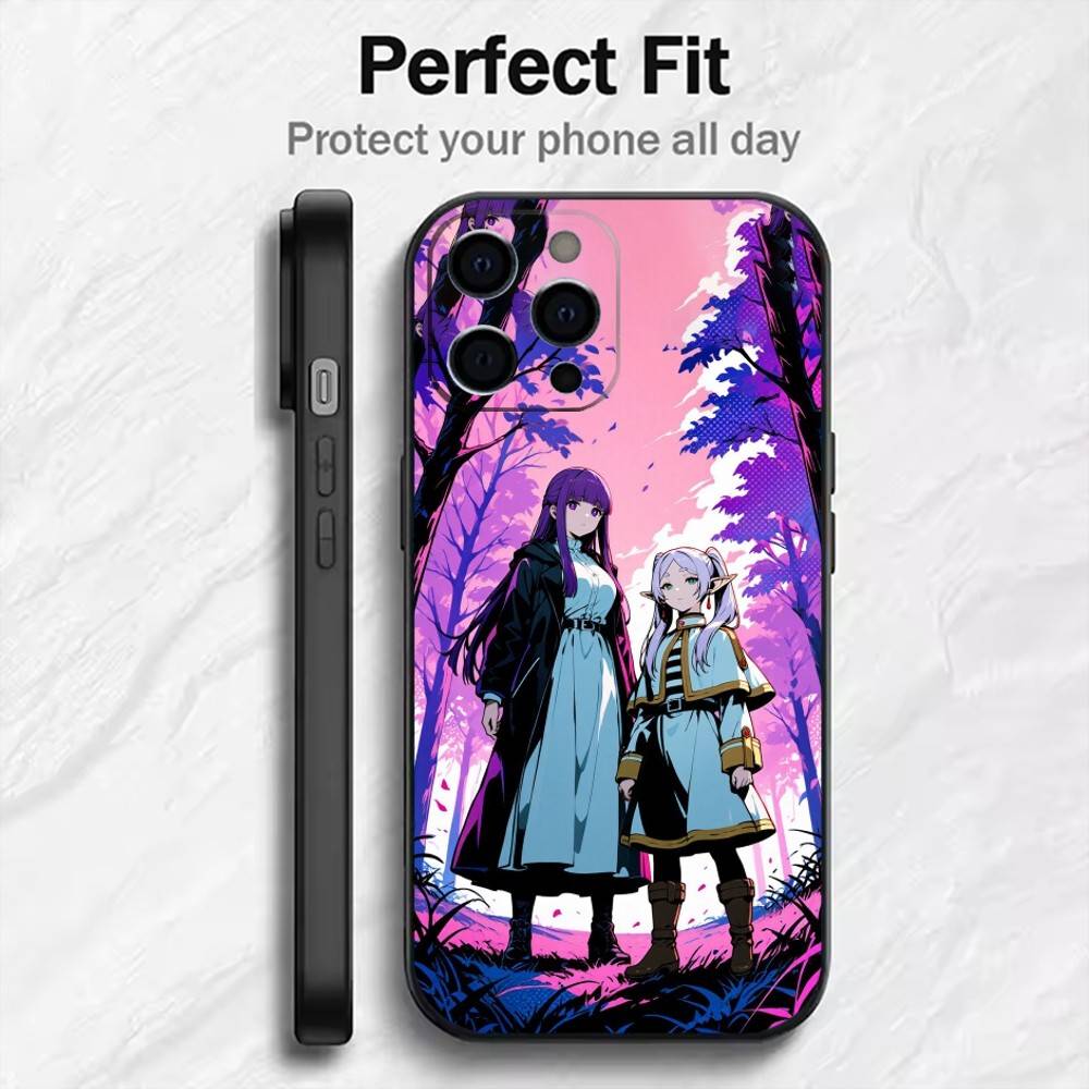 F-Frieren And F-Ferm  Phone Case For iPhone17,16,15,14,13,12 Plus,Max Soft Silicone Black Cover iPhone17promax
