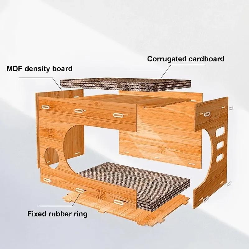 2 in 1 Large Cat Bed Cardboard Cat House Cat Scratching Mat Cave Pet Bed Durable Corrugated Scratching Board Cat Scratcher