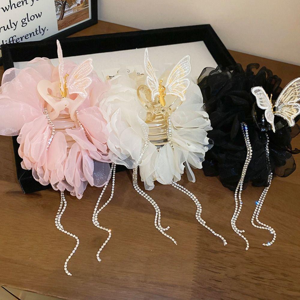 

Large Hairpin Grips Rhinestones Long Tassel Shark Clip New Hair Clip Hair Accessories чорний