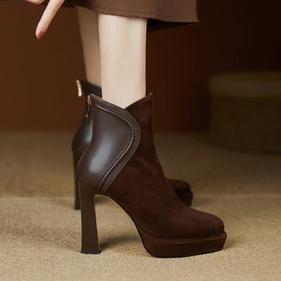 Retro Waterproof Platform Thick Heel Short Boots Women'S Autumn And Winter Round Head Platform High Heels Commuter Fashion Boots 10Cm