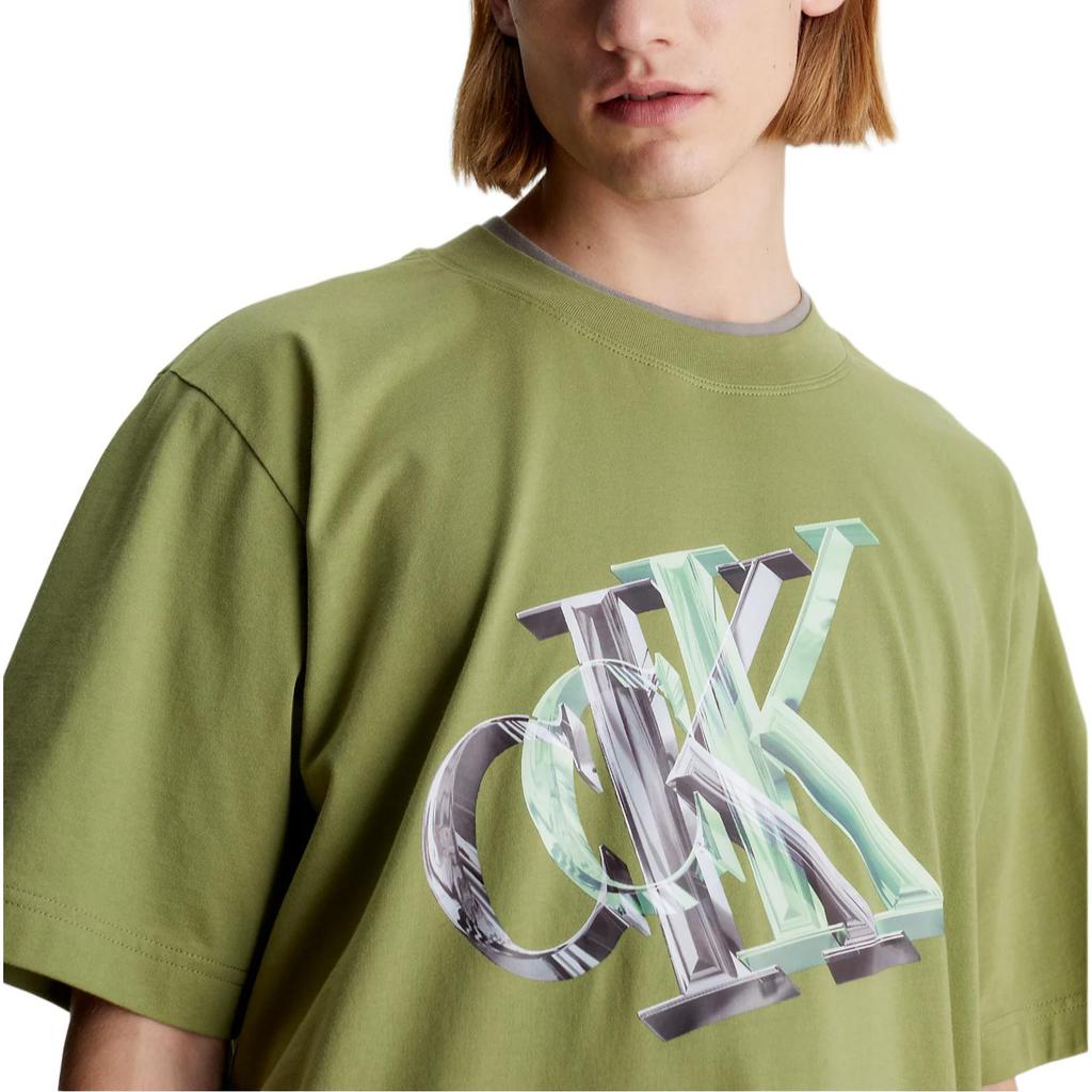 Calvin Klein Jeans Oversized Letter Print Crew Neck Short Sleeve T-Shirt Men Tops Green J30J325201-L9N