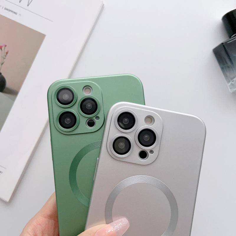 Magnetic Metal Paint Phone Case with CD Pattern, Dustproof Lens Film, Compatible with iPhone 7G to iPhone 15 Pro Max.