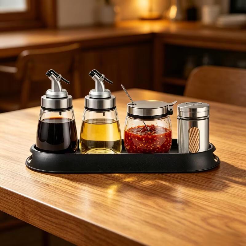Glass & Stainless Steel Desktop Spice Jar Set