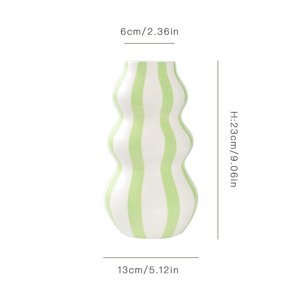Nordic Hand-painted Striped Vase, Ceramic Ornament, Living Room Flower Arrangement, Creative Home and Desktop Decoration