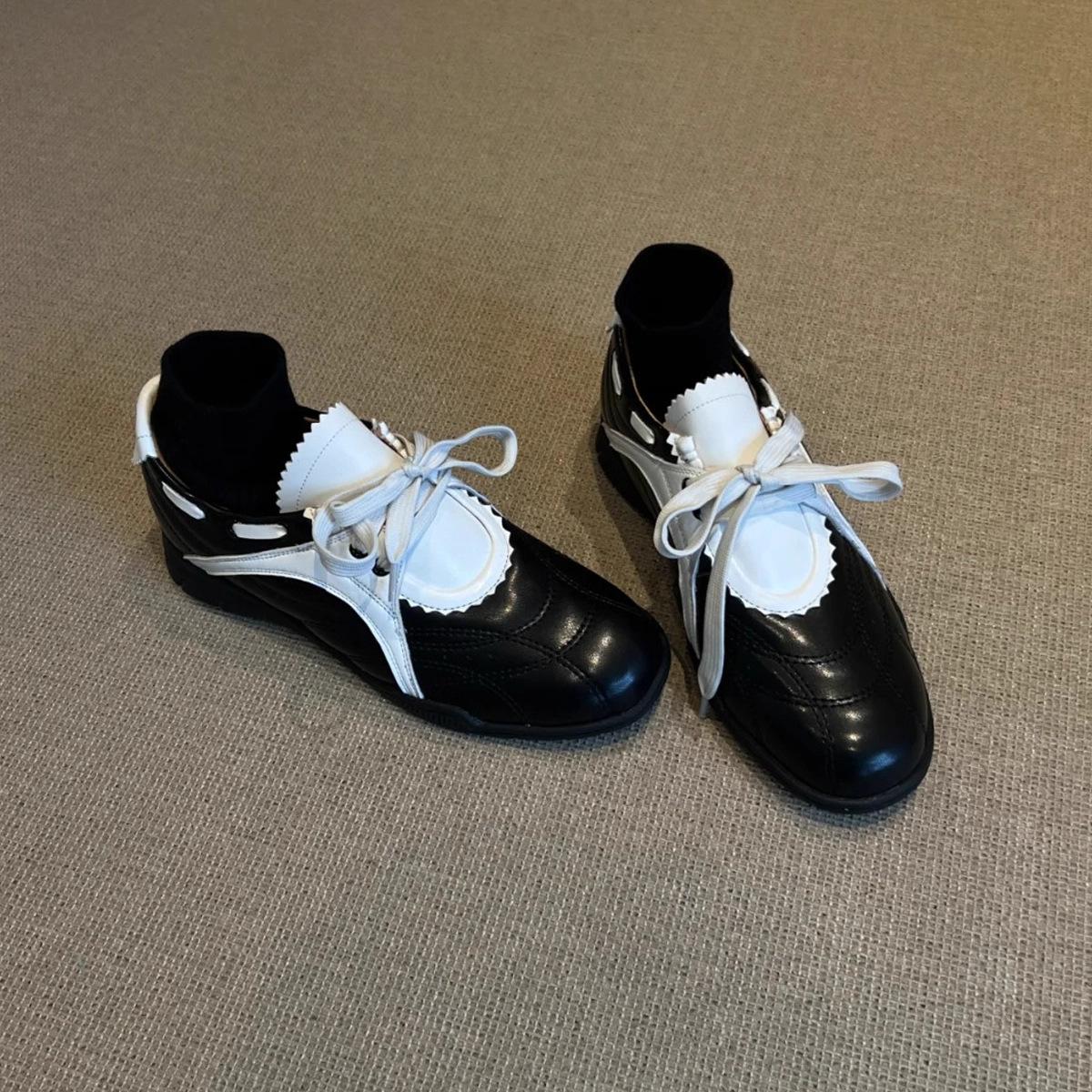 

Leather version~ platform sports style Mary Jane shoes color matching casual shoes women s round head versatile retro lace-up German training shoes 35