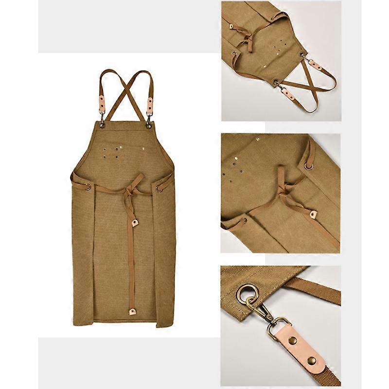 Canvas Work Apron With Adjustable Strap Multi Pockets For Barista Barber Beauty Salon