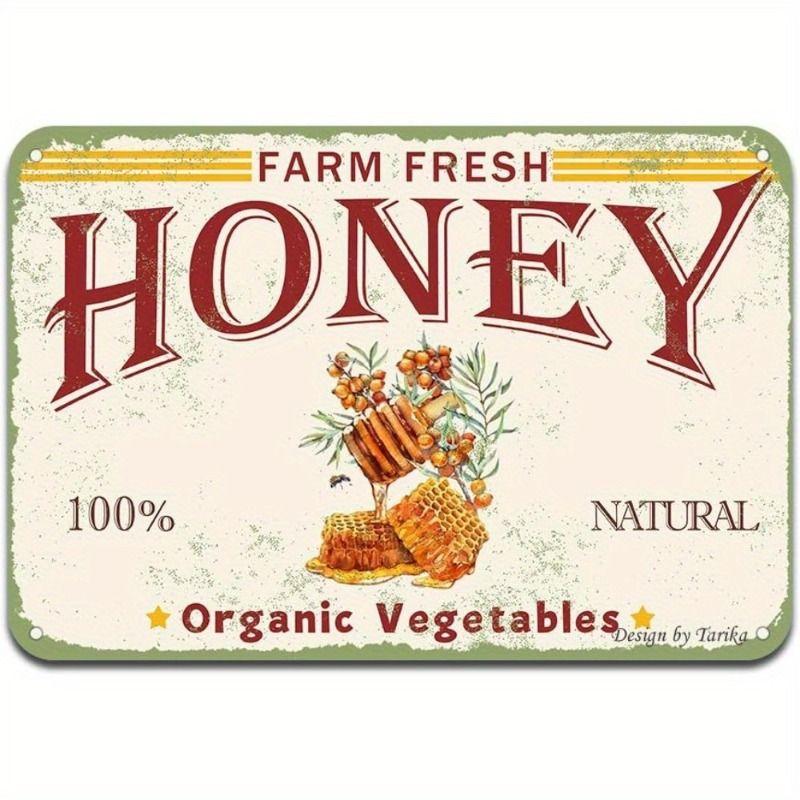 Vintage Bees & Honey Metal Tin Sign for Kitchen Farm Interior Decor