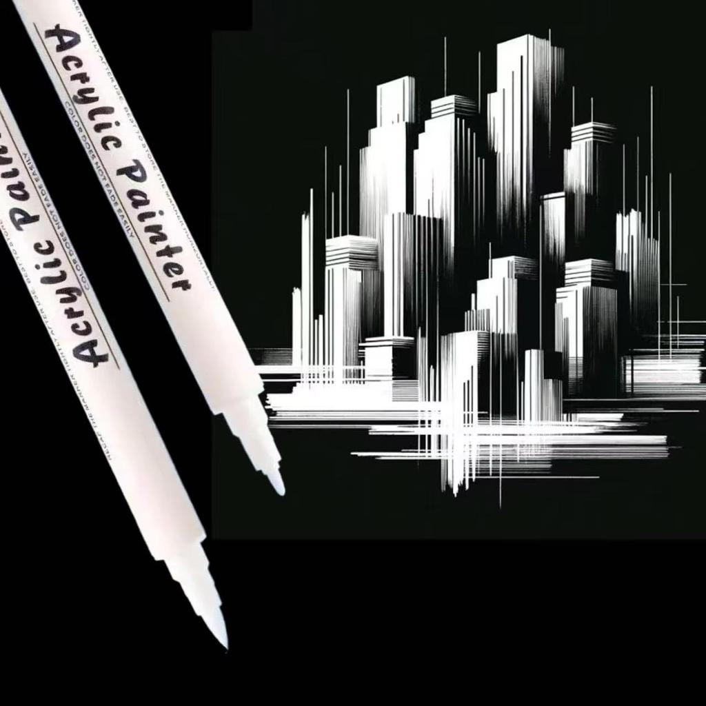 3/12pcs White Art Brush Acrylic White Paint Marker Pens, Medium Tip, Suitable For Rock Painting, Stone, Glass, Wood, Ceramics