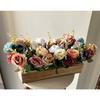 Wooden Pot with Multi-Design Dry Artificial Flowers, Perfect Home Office Gift, Elegant Décor (Multi Long)