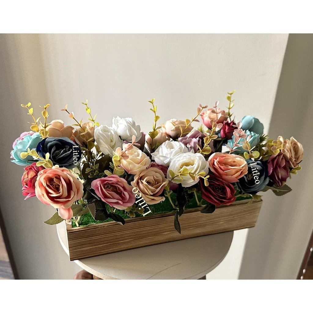 Wooden Pot with Multi-Design Dry Artificial Flowers, Perfect Home Office Gift, Elegant Décor (Multi Long)