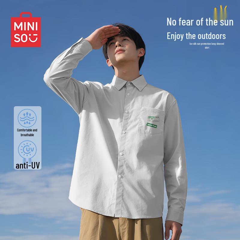 MINISO Men s Ice Silk Cooling Sun Protection Lapel Shirt with Panda Logo L