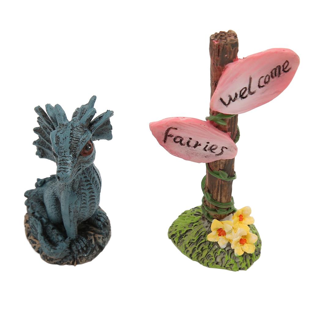 Miniature Dragon Guidepost Statue Set Synthetic Resin Fairy Statue Accessories for Garden Lawn