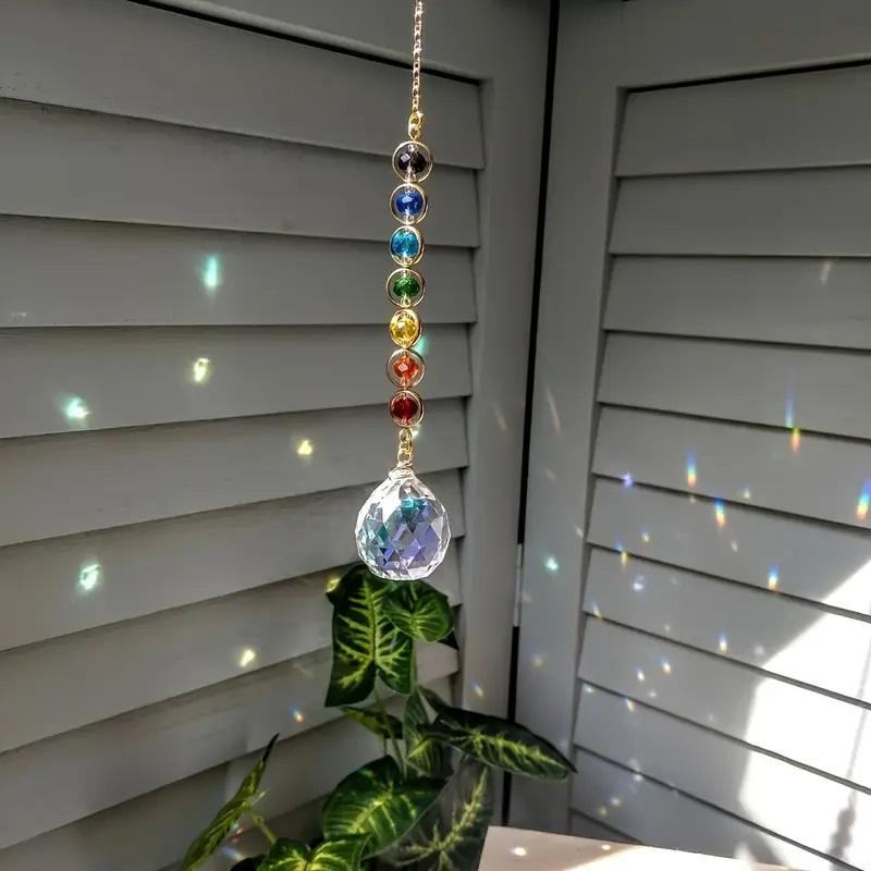 1pc Colorful Crystal Sun Catcher Rainbow Maker Prism with Hanging Chain for Thanksgiving Home Decoration