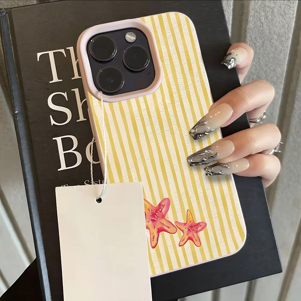 

Cute Starfish Stripe Pattern Phone Case For iPhone 17 Pro Max 16 Plus 15 Pro 14 13 12 11 XR 17Air Lychee Textur Soft Cover iPhone 15 Pro