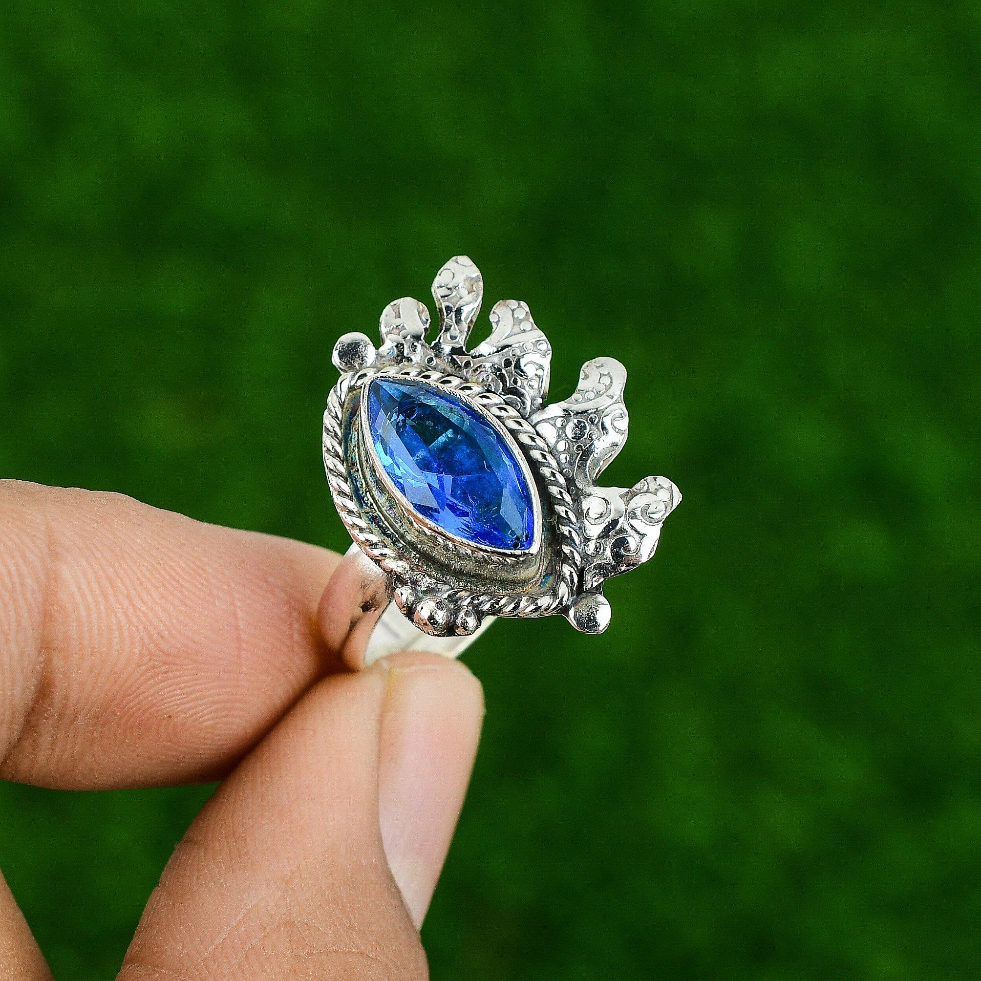 

Подарок для нее Натуральный швейцарский голубой топаз Мульти камень Регулируемое кольцо Серебро 925 пробы Adjustable