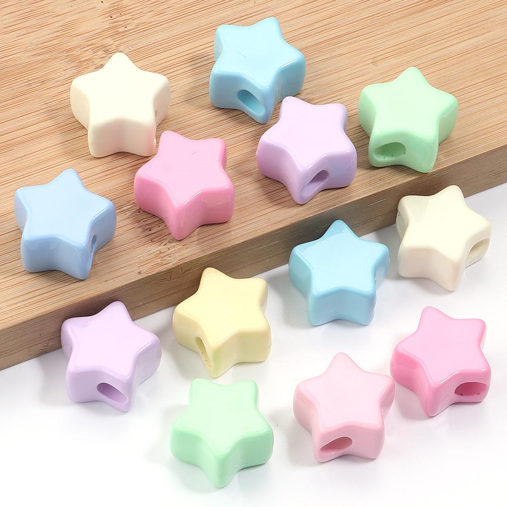 6Pcs Acrylic Large Hole Beads Colorful Flowers Stars Love Heart Shape Loose Beads DIY Bracelet Phone Chain Jewelry Accessories