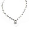 Stainless steel chain necklace with titanium steel lock pendant - hip hop punk style accessory