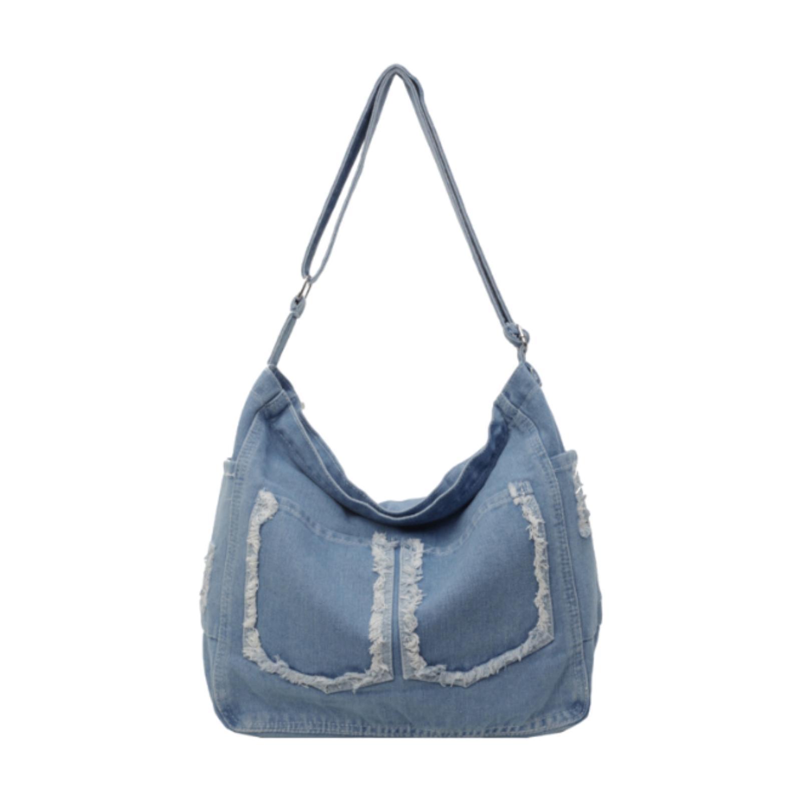 

Denim Shoulder Bag for Women Zipper Travel Shoulder Bag Casual Hobo Bag Satchel Jean Purse for Outdoor Spring Travel Party Work світло-синій колір