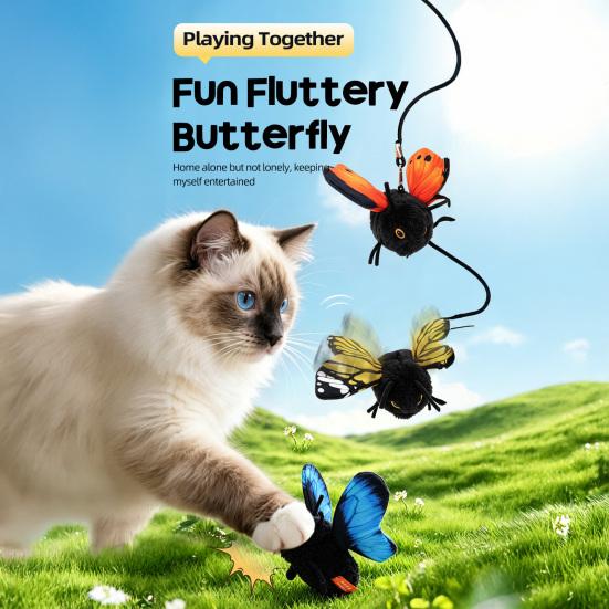 Realistische fliegende Beute Katze Gadgets Intelligente Sensorik Klappendes Schmetterling Spielzeug, Flügelbewegung Kätzchen Jagen Pirschen Anspringen Fesselnde Spielzeuge für Solo