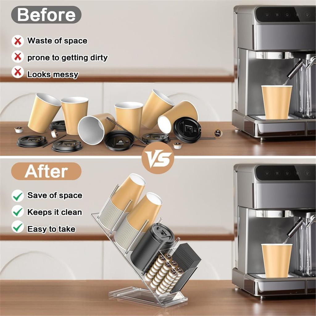 Acrylic Cup and Lid Holder with Straw Organizer, Adjustable Coffee Cup Holder Organizer, for Paper & Plastic Cups