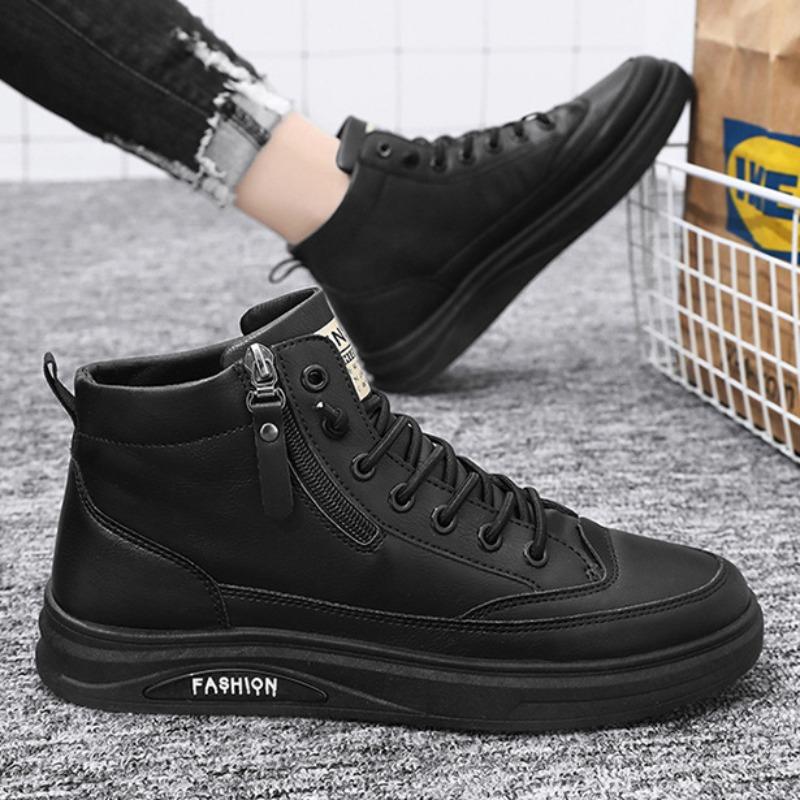Fashion Men Boots 2024 New High Top Leather Casual Shoes Fashion Versatile Shoes Flat Ankle Boots Business Outdoor Shoes For Man Sneaker