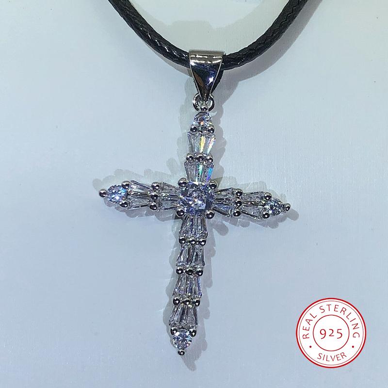 925er Sterlingsilber Beliebter Weißer Zirkonia Kreuz Anhänger Neue Halskette Für Damen Party Geburtstag Schmuck Geschenk