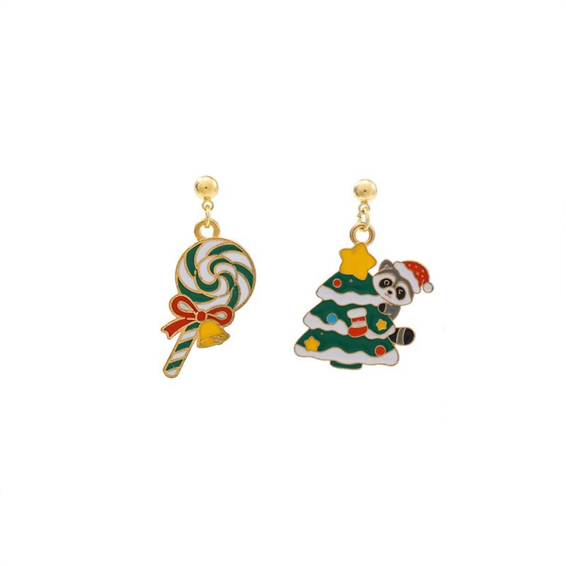 Christmas Candy Cane Drip-Epoxy Pendant Earrings Women Fashion Holiday Jewelry Zinc Alloy Lightweight Festive Accessory Christmas Tree Candy Cane