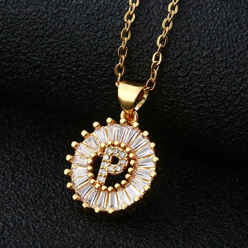 Shein Copper Zircon Round Alphabet Pendant Necklace