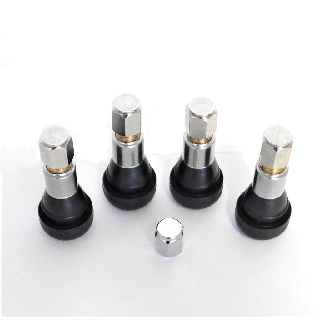 Pacific Industry .PACIFIC TR413S Genuine Sleeve Set of 4 (Includes 1 Spare Cap) Tubeless Valve, Snap-in Valve