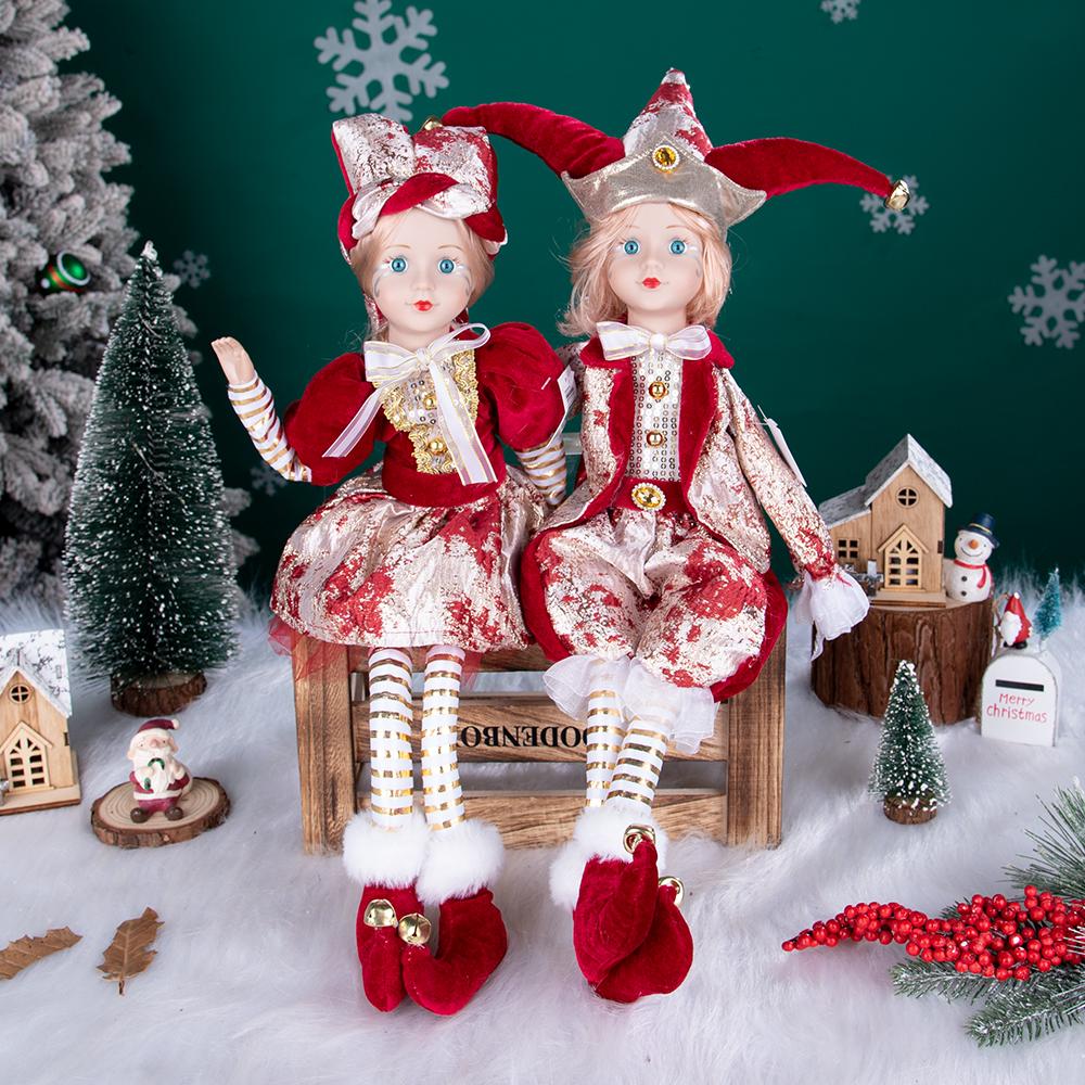 Red-Gold Retro Jester Sitting Christmas Doll