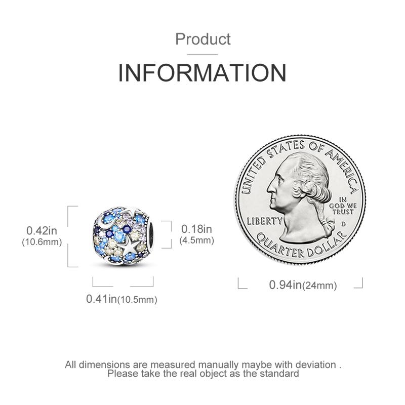 Authentic Charm Bead Charms Copper Plated Blue Starry Sky, Moon, Stars, Bead Charms Compatible With Bracelets Ideal For Women Women Jewellery Making D