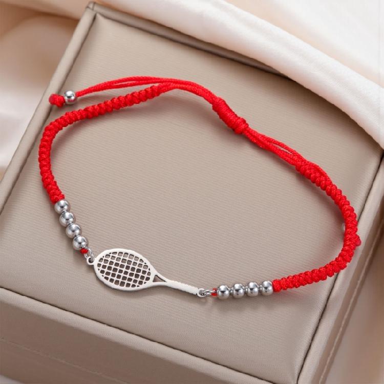 Gioiello Sportivo Minimalista in Acciaio Inossidabile con Intaglio Racchetta e Cordino Intrecciato Personalizzabile