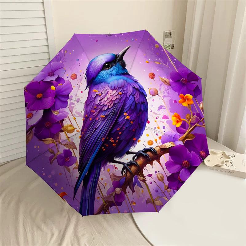 

1PC bird purple Automatic Open/Close Umbrella with Windproof, 8-Rib Sturdy Canopy, Durable Ribs, Fashionable Design,1274A