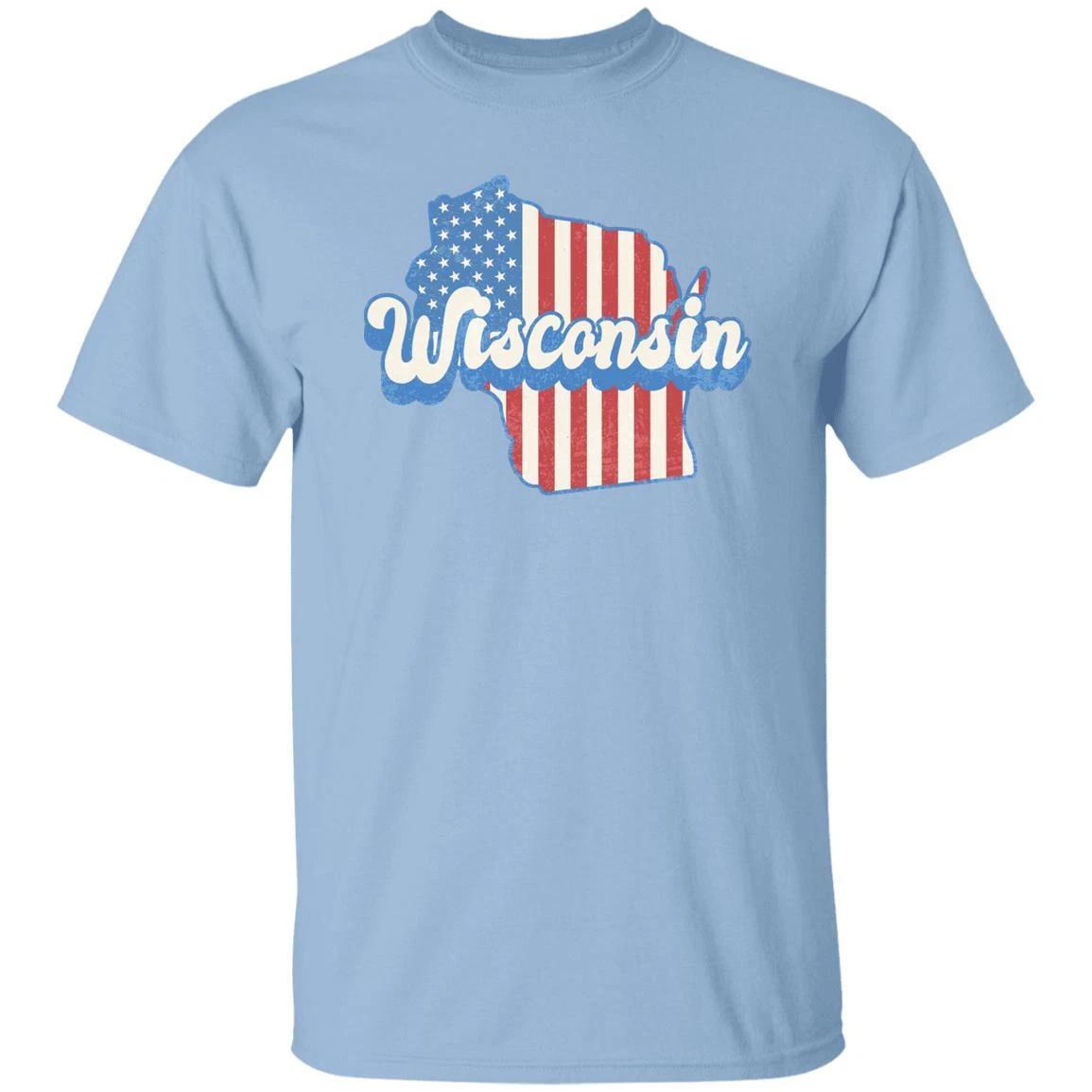 Wisconsin US flag Unisex T-Shirt American patriotic WI state tee White Ash Blue S