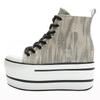 Fashion Autumn Winter 2025 Women's Vintage High-top Canvas Sneakers In Distressed Denim with Thick Platform Wedges and Super High Heels