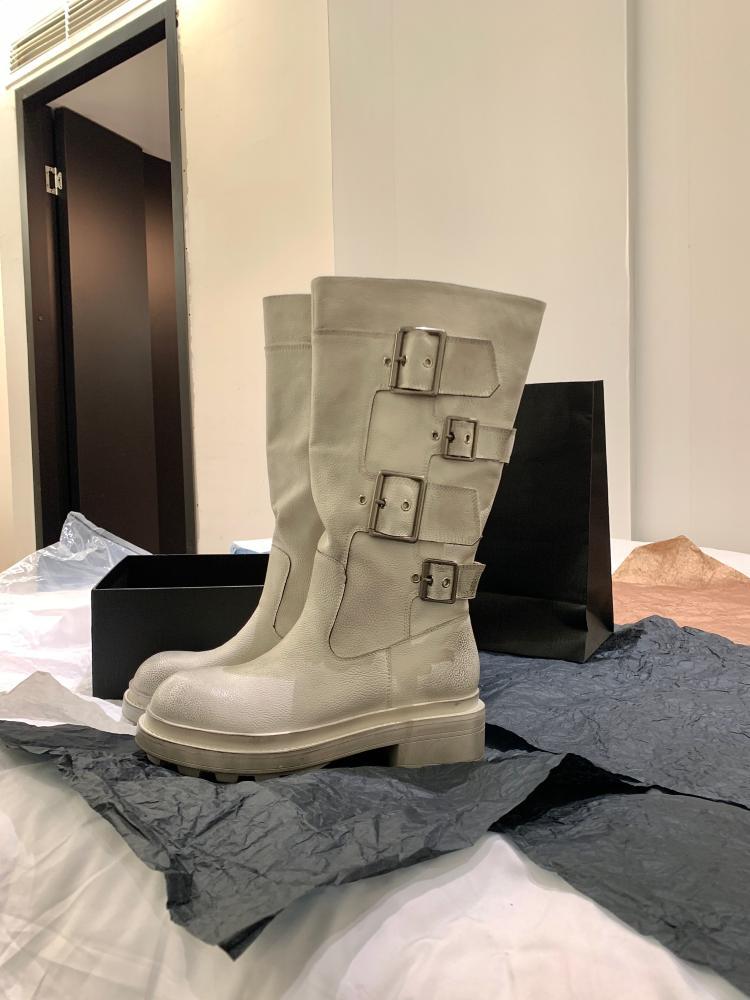 

Belt buckle soft leather low-heeled boots children s British thick-soled thick-heeled high locomotive boots cool and handsome high-heeled knight boots 40 белый