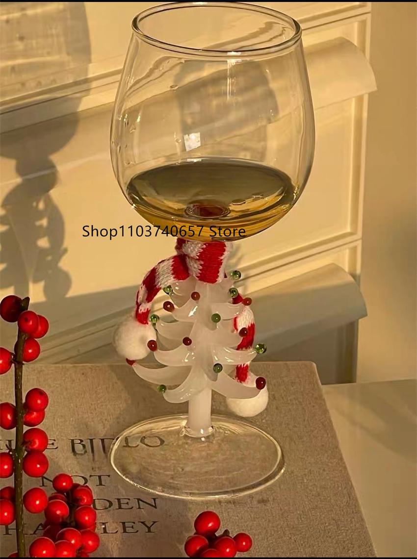 

Colorful Christmas Tree Decoration Tall Glass Creative Home Cocktail Cup Korean Style Ins Style Christmas Series Red Wine Glass 201-300ml білий