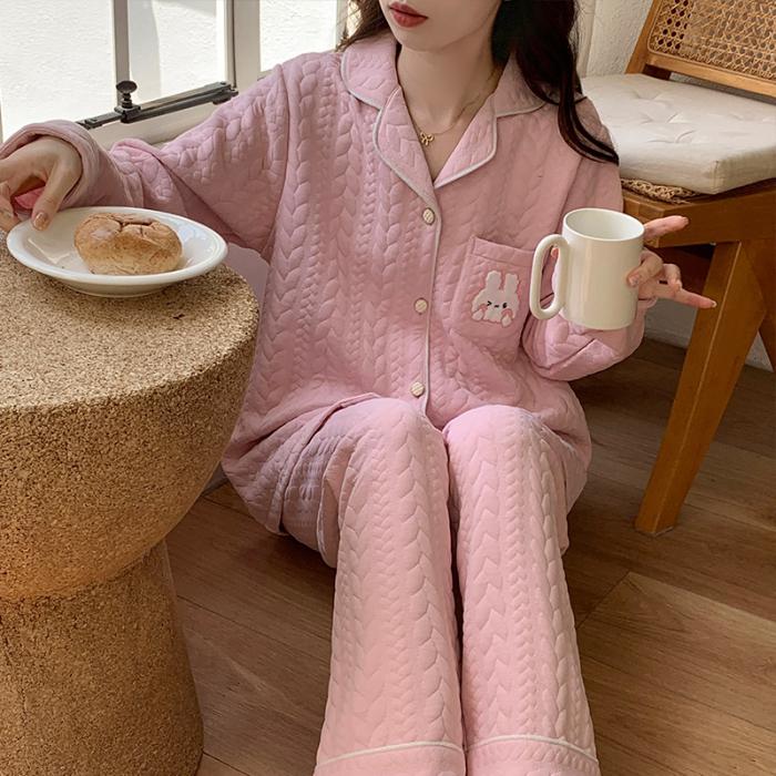 

Новый стиль осень-зима брюки с длинными рукавами воздушный хлопок теплая плотная женская пижама для домашнего использования одежда для сна XXL