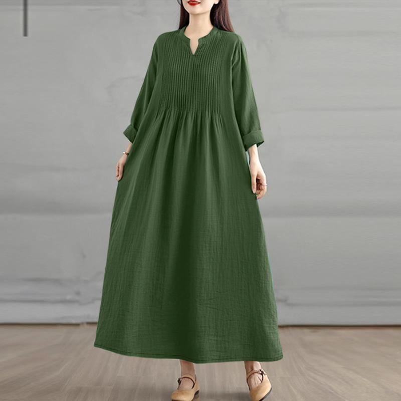 ZANZEA Women Casual V-Neck Solid Color Long Sleeve Loose Dress