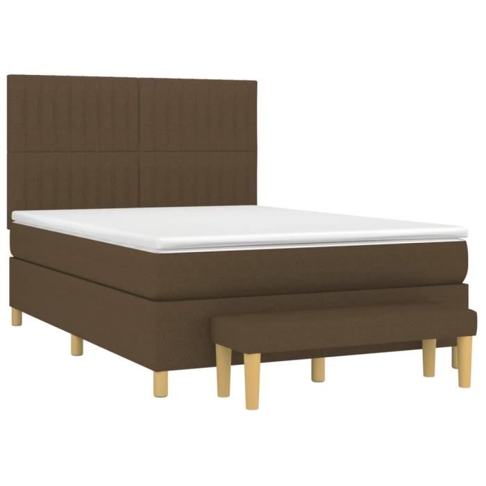 3137312 vidaXL Lit à sommier tapissier avec matelas Marron foncé 140x190 cm