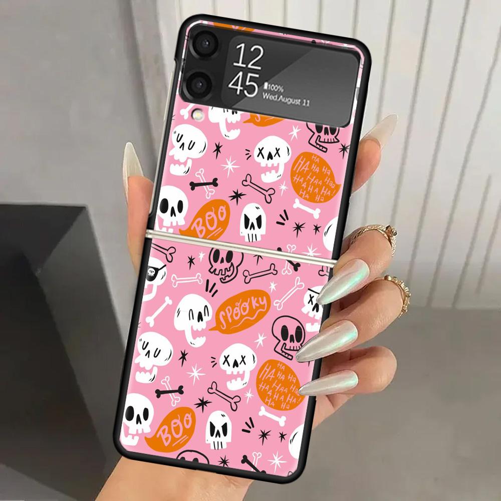 

Pink Cat Skull Sorceress Witch Hard PC Phone Case For Samsung Galaxy Z Flip 6 5 4 3 Black Cover ZFlip6 Flip5 Flip4 5G Foldable P Samsung Z Flip