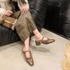 2025 new autumn and winter thick heel French small fragrant wind velvet Mary Jane single shoes women's shoes evening gentle fluffy shoes