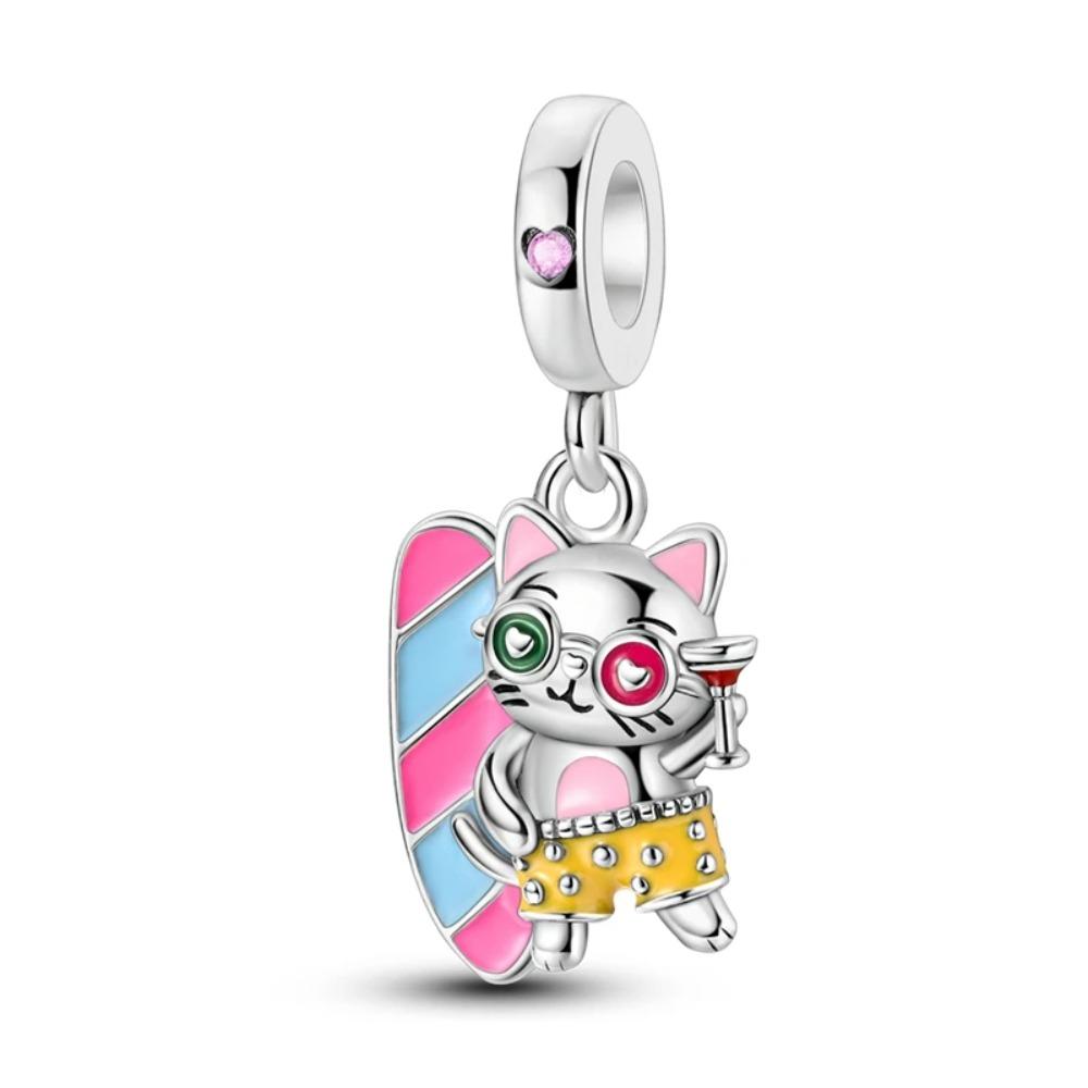 925 Silver Cute Cat Charm Pendant Beads for DIY Jewelry Making Bracelet Necklace Women Fine Gift