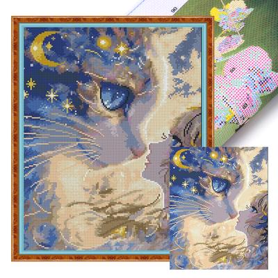 Kreslená holčička s kočkou Vyšívací sada křížkovým stehem 40x50cm DIY 11CT Vyšívací řemeslná sada