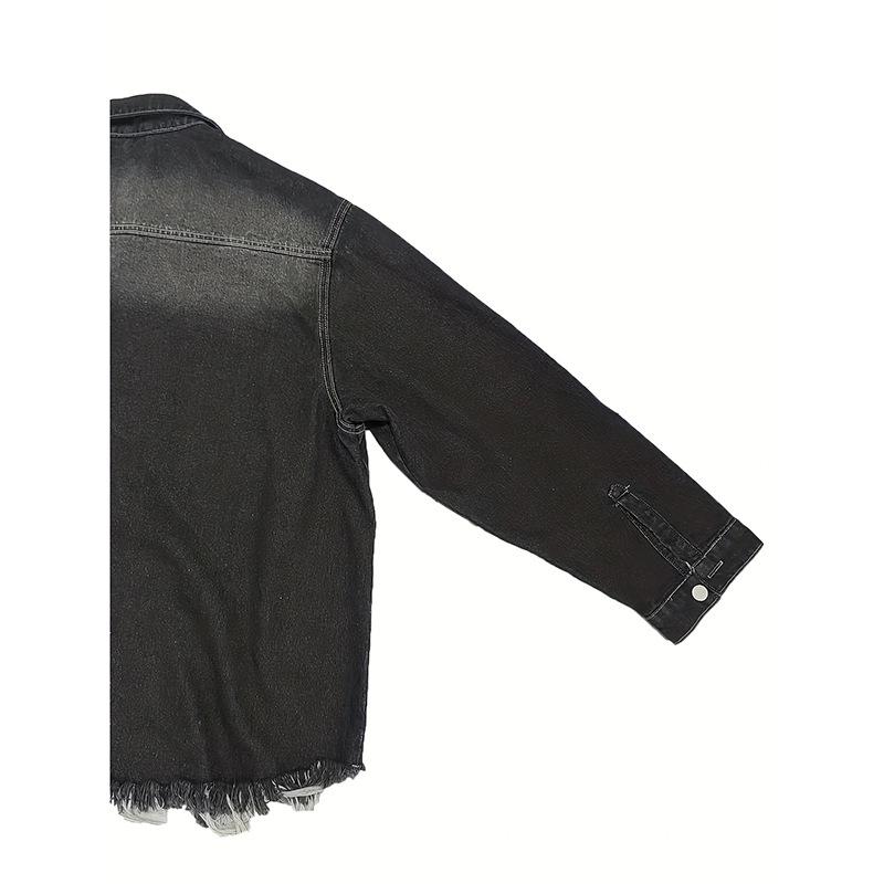 Women's Plus Size Ripped Denim Jacket - European & American Style, Loose Fit