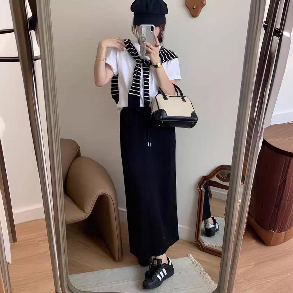 Women's High Waist Lace-Up Skirt: New Spring/Autumn Style, Casual A-Line Drape, Medium-Length with Hip Split Design.