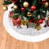 White Plush Sequin Christmas Tree Skirt with Multicolor Accents