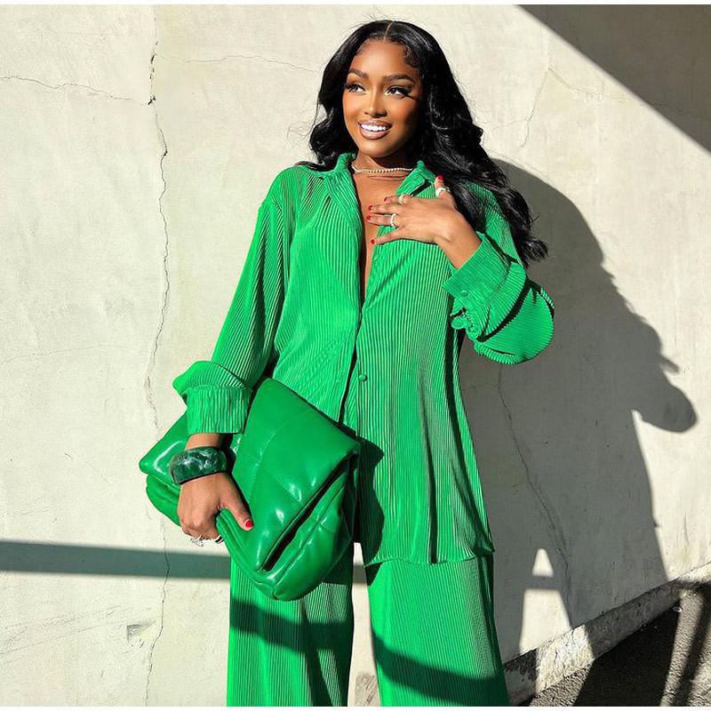 Europäischer und amerikanischer plissierter mehrfarbiger Freizeitanzug für Damen