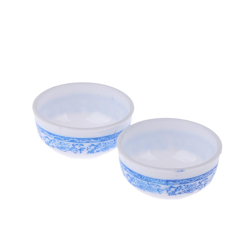 2Pcs 1:6 Dollhouse Miniature Bowl Blue And White Bowl Kitchen Tableware Decor
